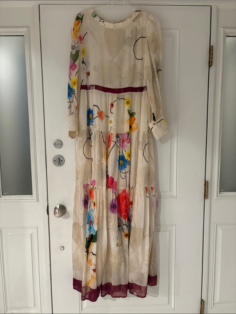 Floral Maxi Dress in Cream with Pink Accents